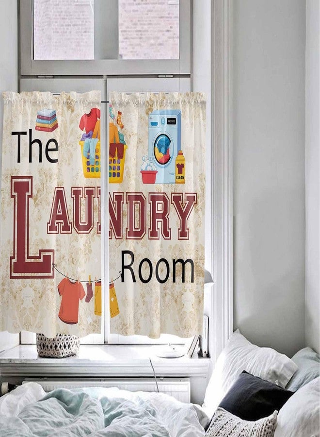 Jolunifun Laundry Room Kitchen Curtain 45 Inch Length,Yellow White Small Short Tiers Curtains Drape,2 Panel Watercolor Window Treatment Rod Pocket Drapery Panels Curtains for Laundry Room/Kitchen Windows 55x45 - Image 5